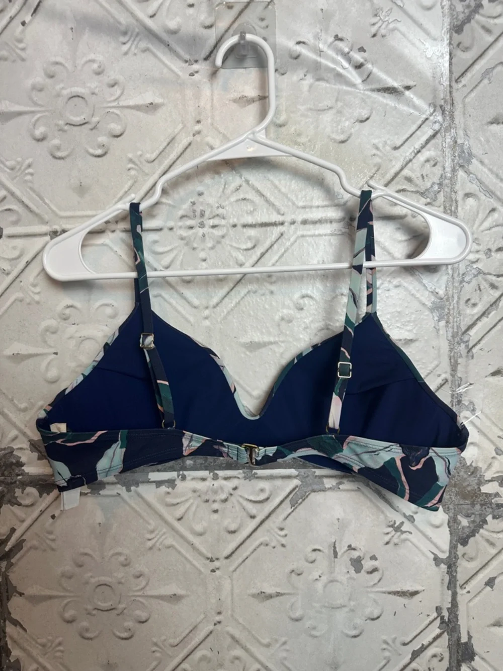 Tory Burch Navy Floral Leaf Bikini Top